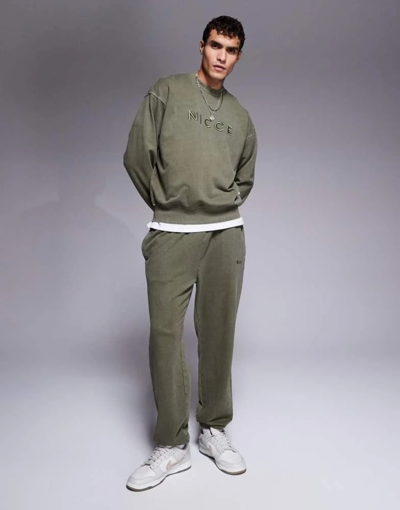 NICCE Nicce co-ord logo washed crew neck sweat in khaki 4