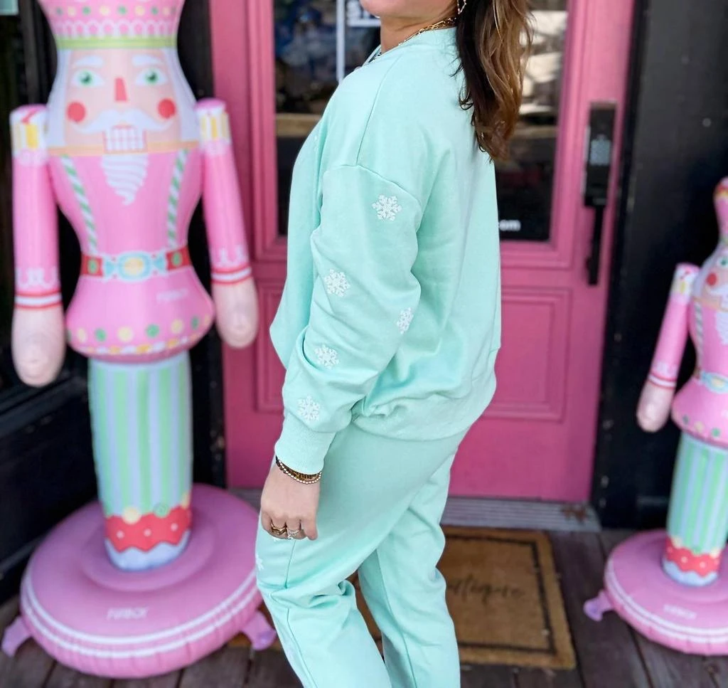 Brianna Cannon Sequin Snowflake Sweatpants In Green 2