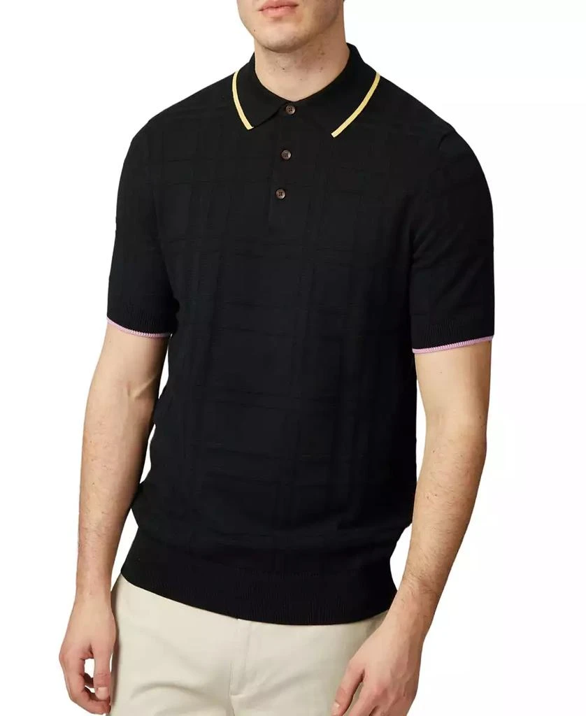 Ben Sherman Men's Regular-Fit Tonal Textured Tartan Tipped Polo Shirt 1