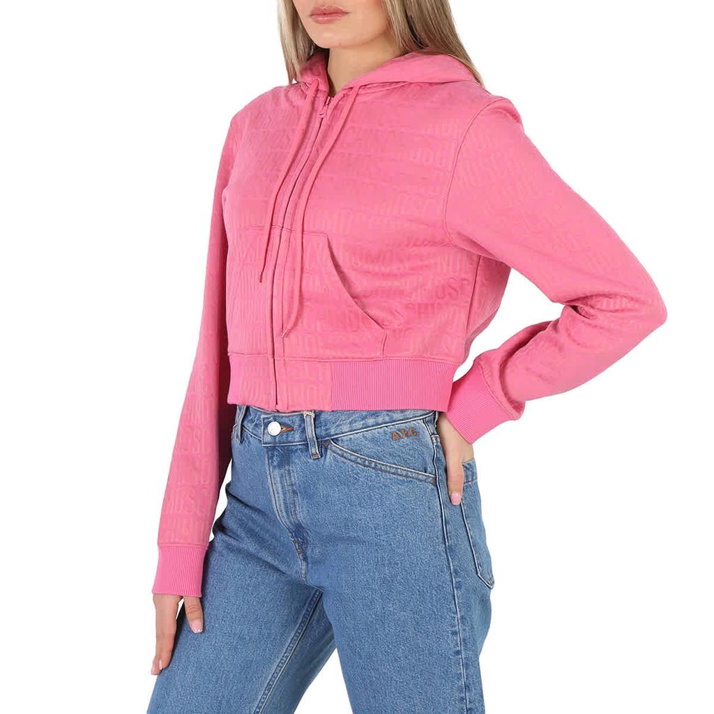 Moschino Ladies Pink All-Over Logo Short Sweatshirt