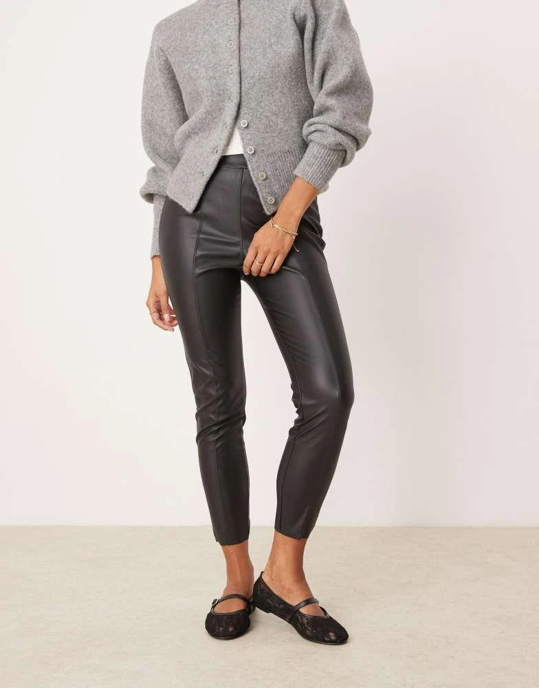 JDY Petite JDY Petite high waisted faux leather trousers in black 3