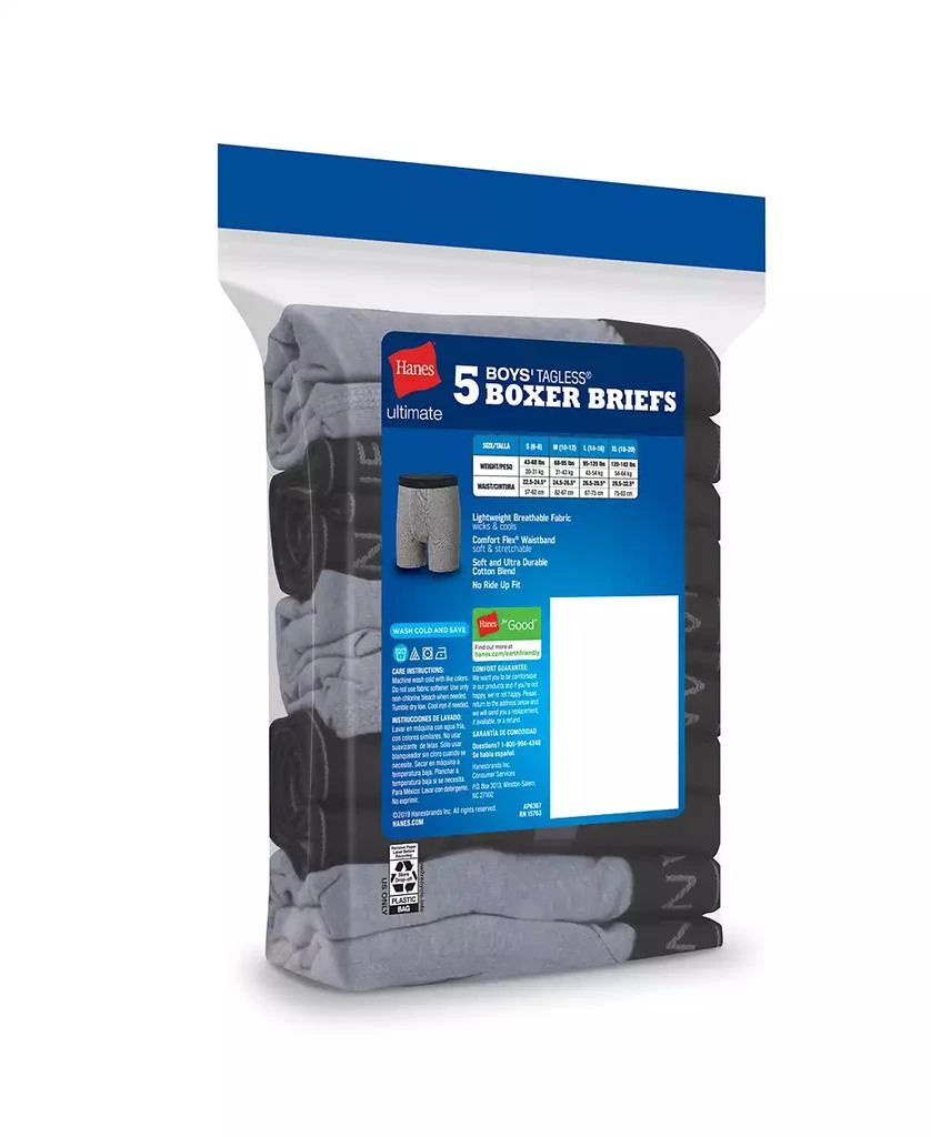 Hanes Big Boys Ultimate Cotton Blend Boxer Briefs, Pack of 5 2