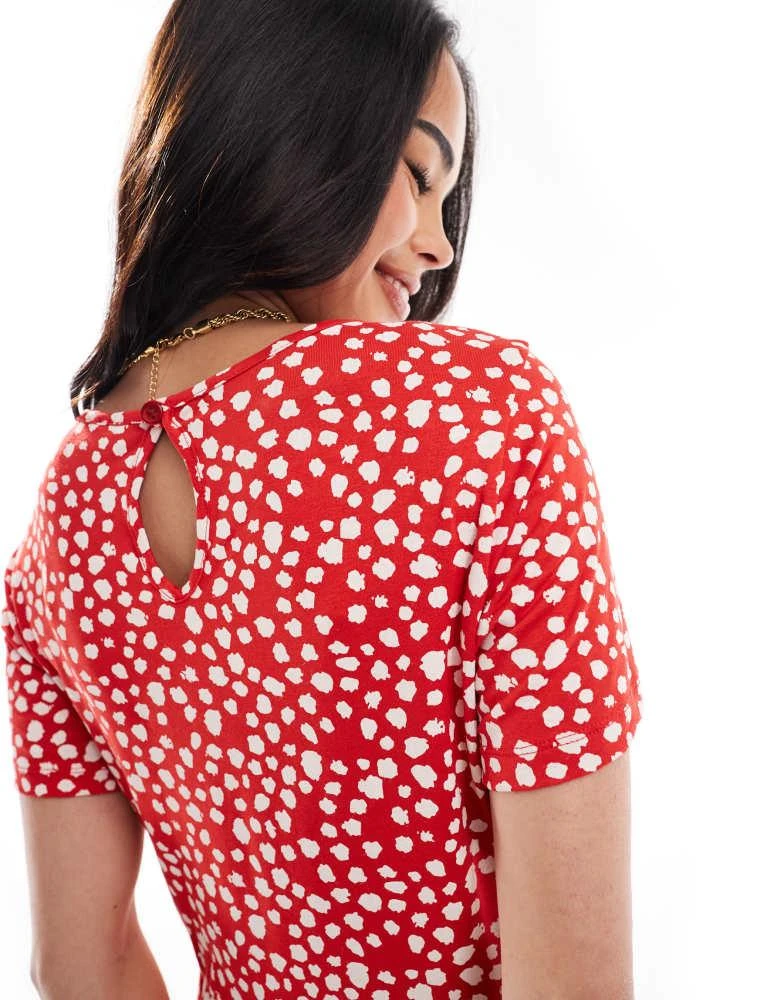 Wednesday's Girl Wednesday's Girl smudge spot short sleeve midi dress in red 3