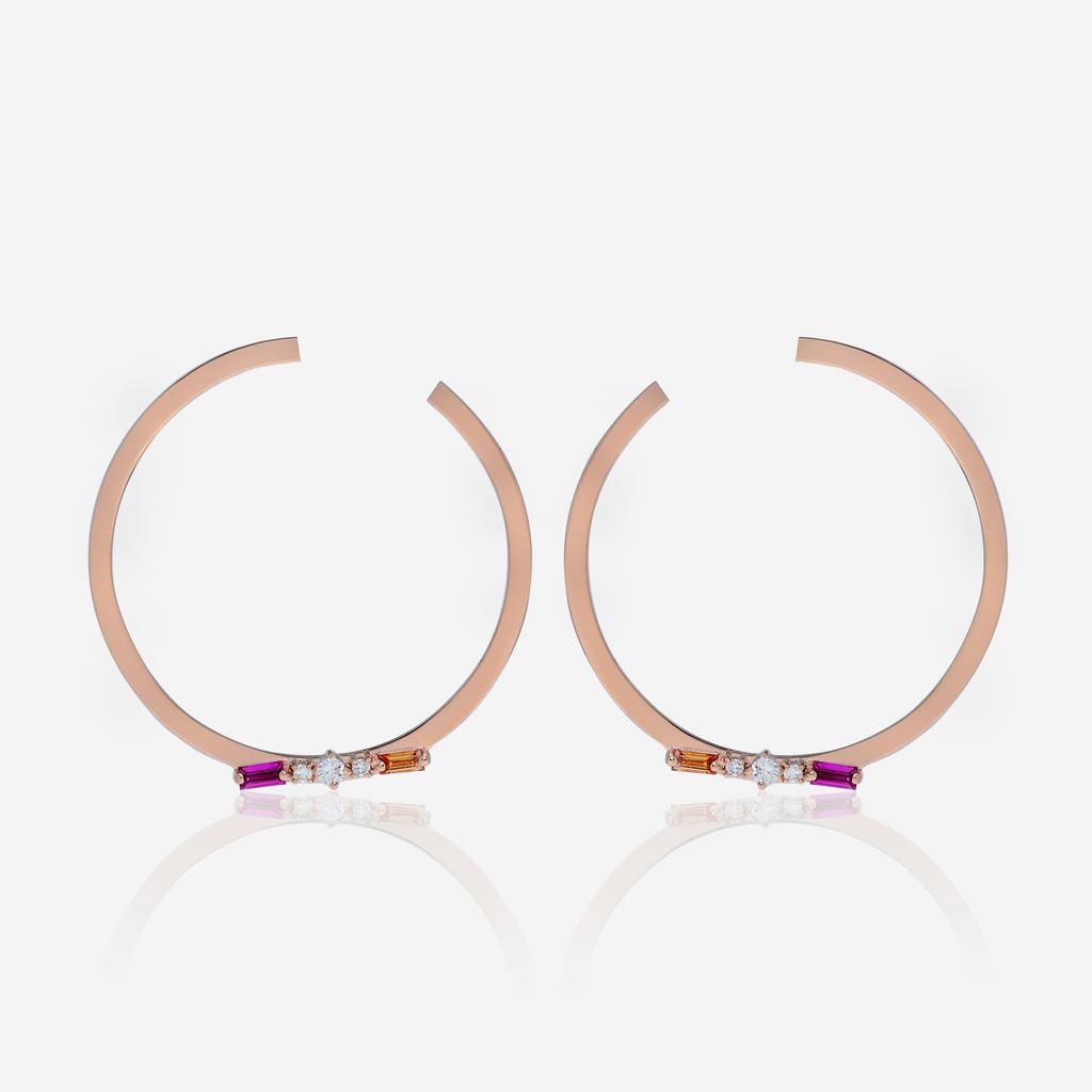 Suzanne Kalan Suzanne Kalan 18K Rose Gold, Pink & Orange Sapphire and Diamond Hoop Earrings BAE407A-RG