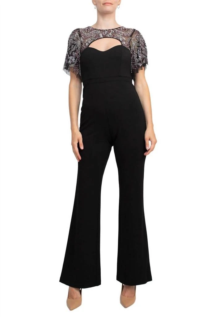 Aidan Mattox Aidan Mattox - Embellished Mesh Bodice Crepe Jumpsuit