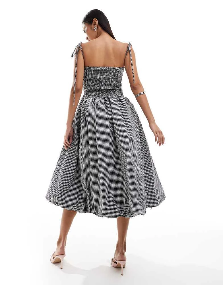 Amy Lynn Amy Lynn Alexa shoulder tie midi dress in mono gingham 4