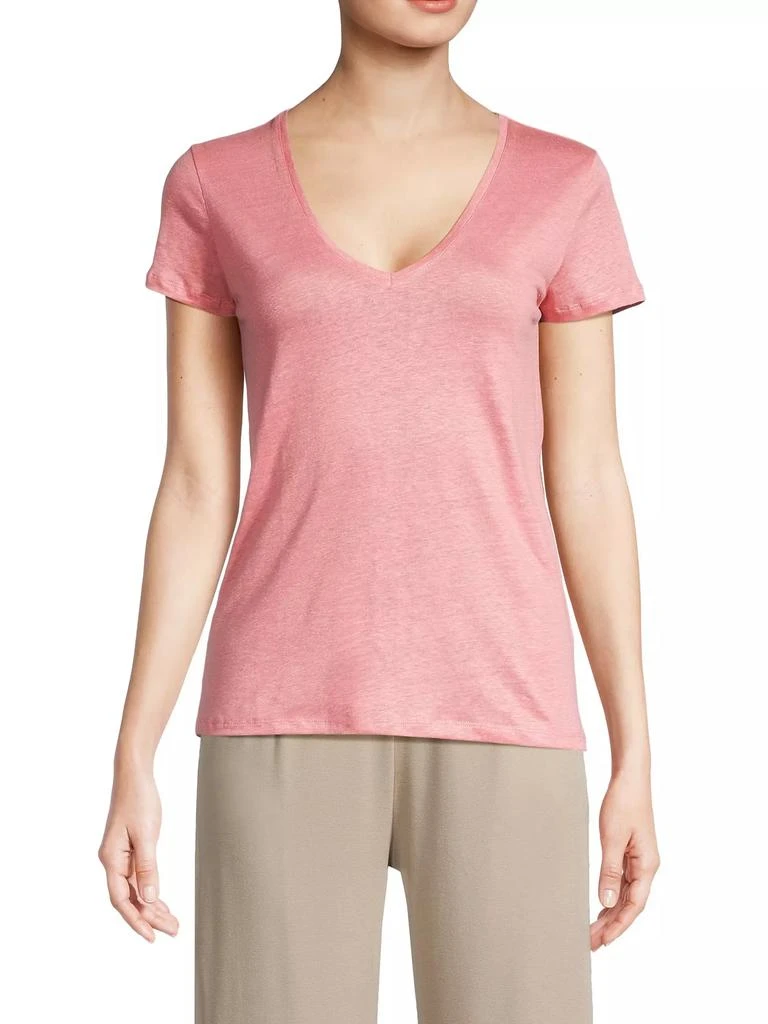 MAJESTIC FILATURES Stretch Linen V-Neck T-Shirt 3