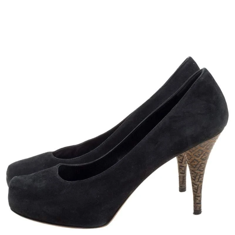 Fendi Fendi Black Suede Zucca Heel Platform Pumps Size 38 4