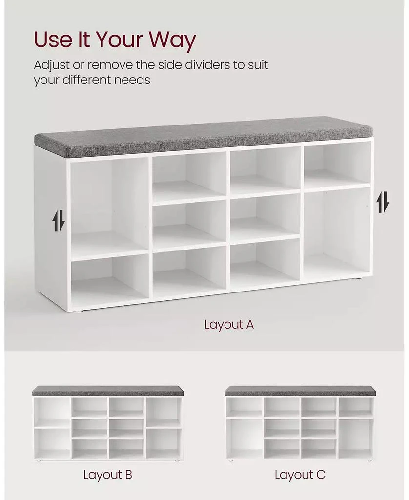 SONGMICS HOME Cushioned Shoe Bench with 12 Compartments,  Cloud White 
Dove Gray 7