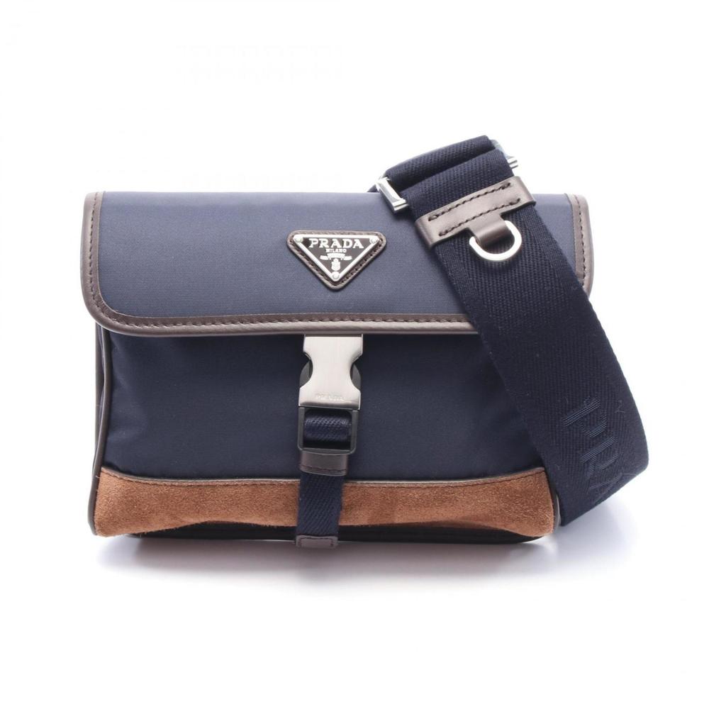 Prada Navy Nylon Suede Leather Shoulder Bag (Pre-Owned)