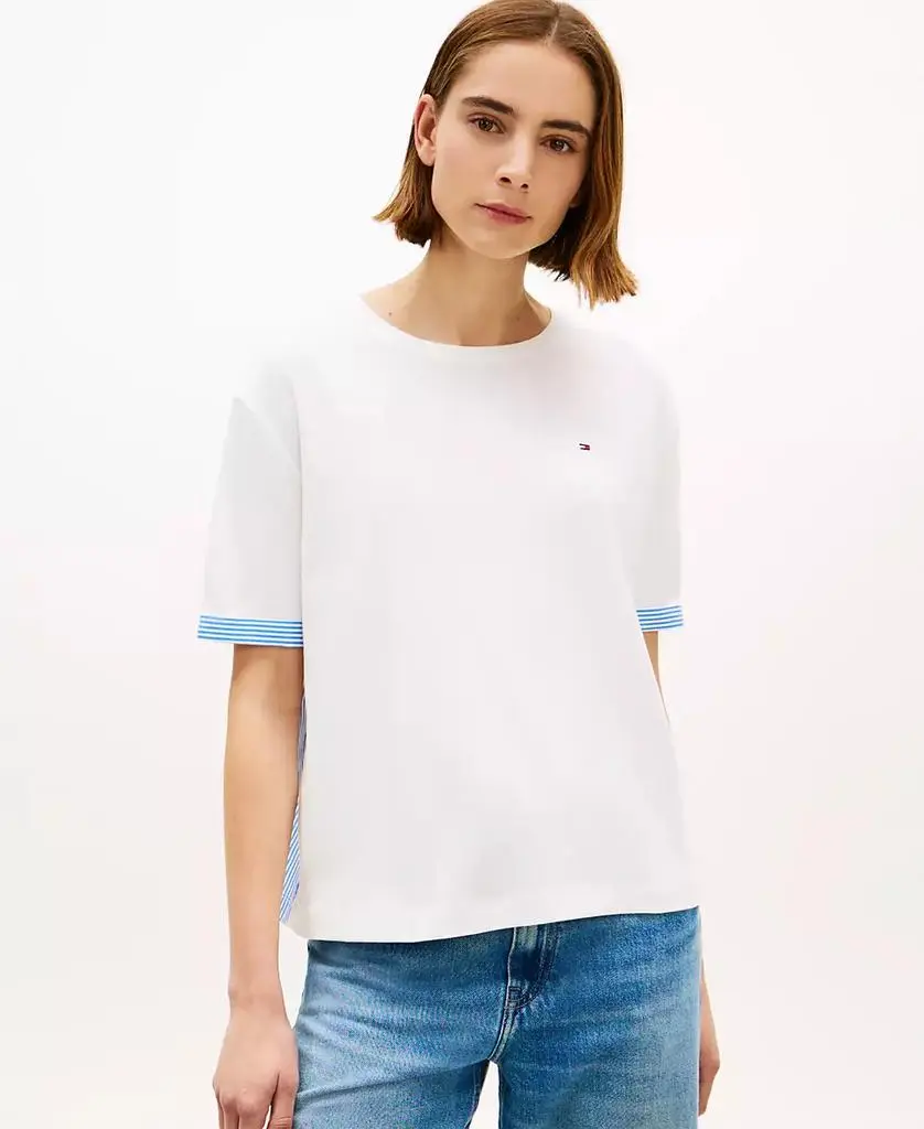 Tommy Hilfiger Women's Rib Mixed Media Back Short-Sleeve T-Shirt