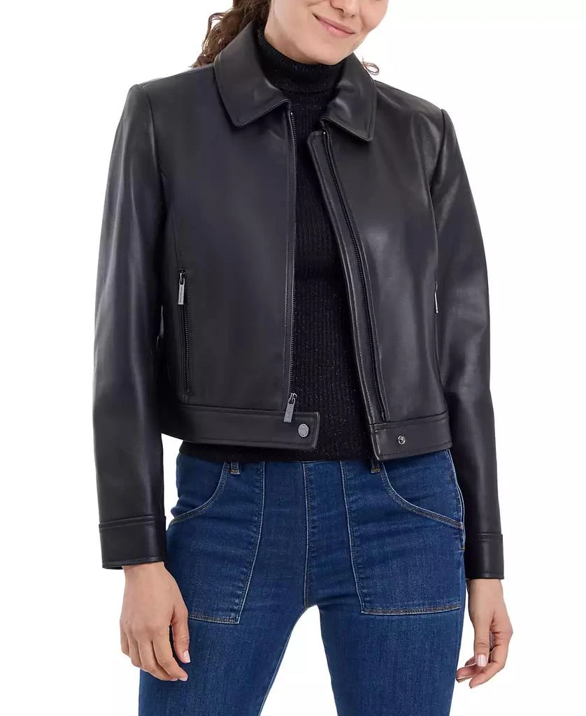 Michael Kors Petite Zip-Front Leather Coat 3