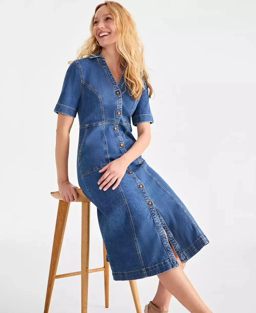 Style & Co Petite Split-Neckline Seamed Denim Dress, Exclusively at Macy's 2