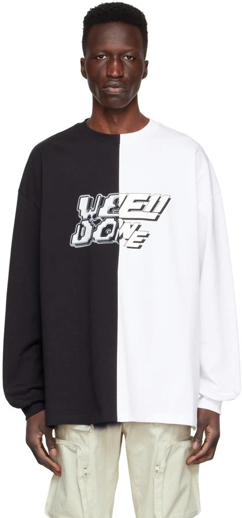 We11done Black & White Half & Half Long Sleeve T-Shirt 1