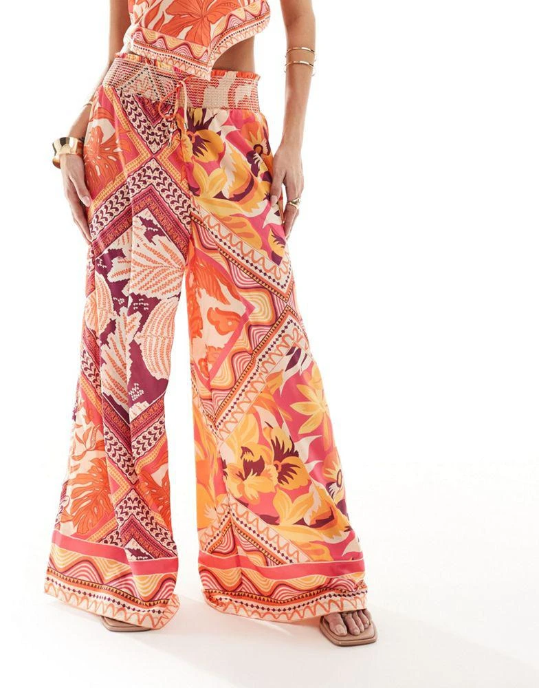 River Island River Island co-ord palazzo trouser in orange scarf print 5