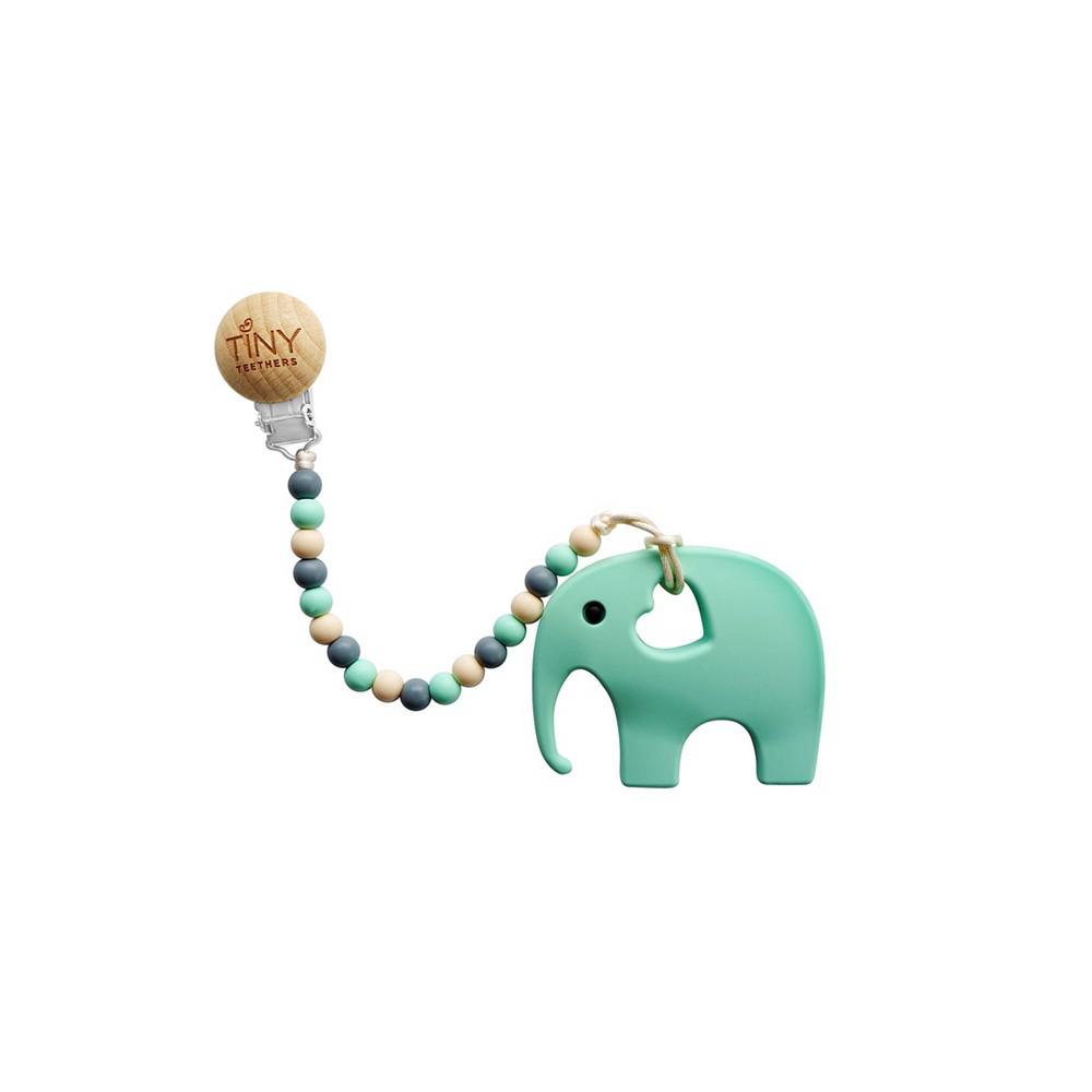 Tiny Teethers Designs 3 Stories Trading Tiny Teethers Infant Silicone And Beech Rattle And Teether Gift Set, Elephant