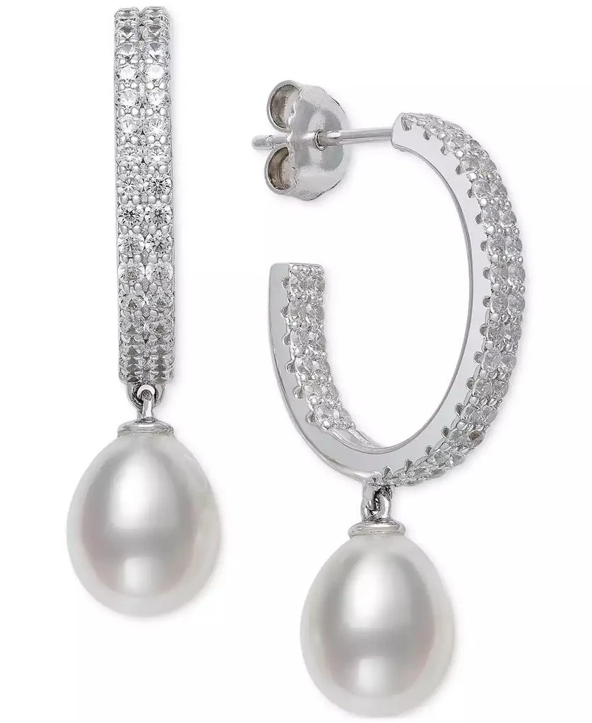 Belle de Mer Cultured Freshwater Pearl (8-9mm) 
Lab Created White Sapphire (1-1/4 ct. t.w.) Dangle Hoop Earrings in Sterling Silver