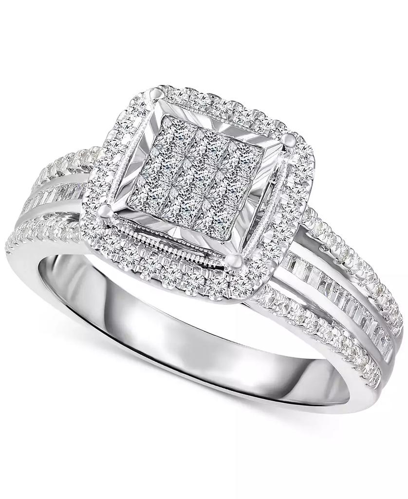 TruMiracle Diamond Princess Shaped Halo Cluster Engagement Ring (1 ct. t.w.) in 10k White Gold