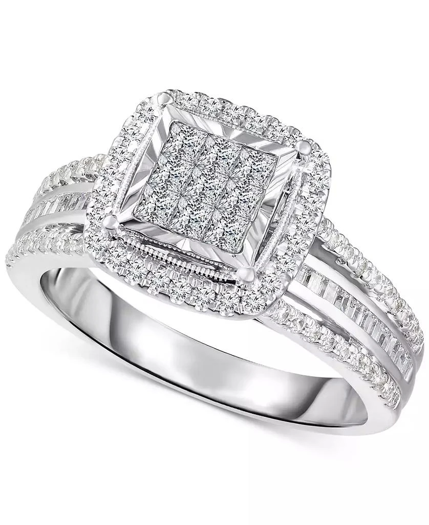 TruMiracle TruMiracle® Diamond Princess Shaped Halo Cluster Engagement Ring (1 ct. t.w.) in 10k White Gold 1