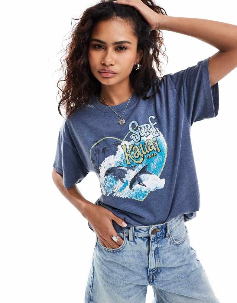 Daisy Street Daisy Street relaxed t-shirt in washed blue with dolphin graphic