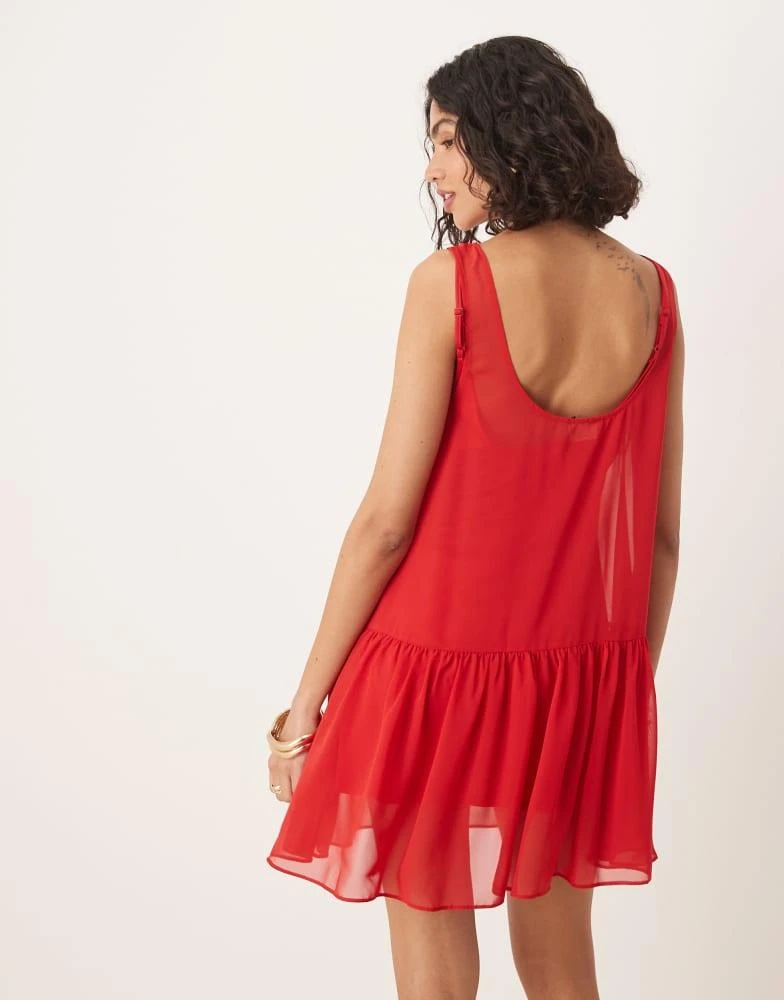 ASOS ASOS DESIGN drop waist chiffon mini dress in red 2