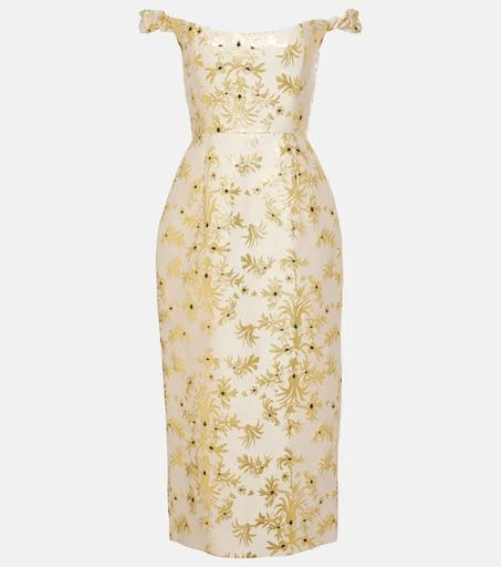 Markarian, Amina off-shoulder silk-blend midi dress, Women, Gold, M, Dresses
