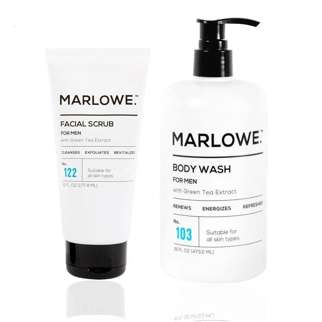 MARLOWE. MARLOWE. Men's Facial Scrub & Body Wash Bundle – Exfoliating Cleanser with Pine & Agarwood + Energizing Wash with Natural Extracts