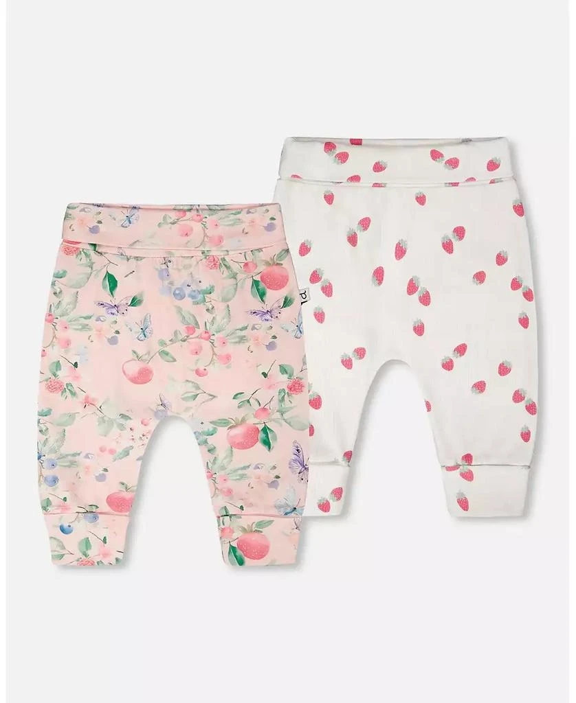 Deux par Deux Baby Girls 2 Pack Cotton Jersey Evolutive Pants Printed Berries and Strawberry Print