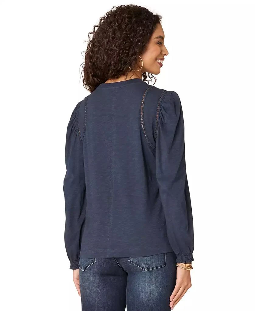 Democracy Petite Crewneck Crochet Long-Sleeve Top 3