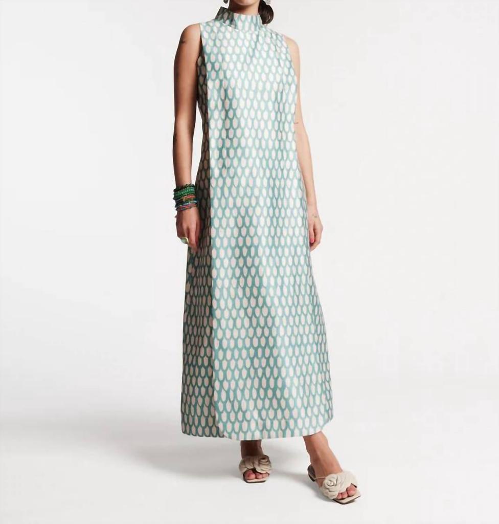 Frances Valentine Loop Print Carlyle Dress In Oyster/light Blue