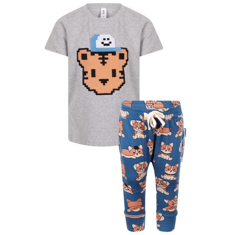 Huxbaby Digi tiger print t shirt and track pants set in grey and blue