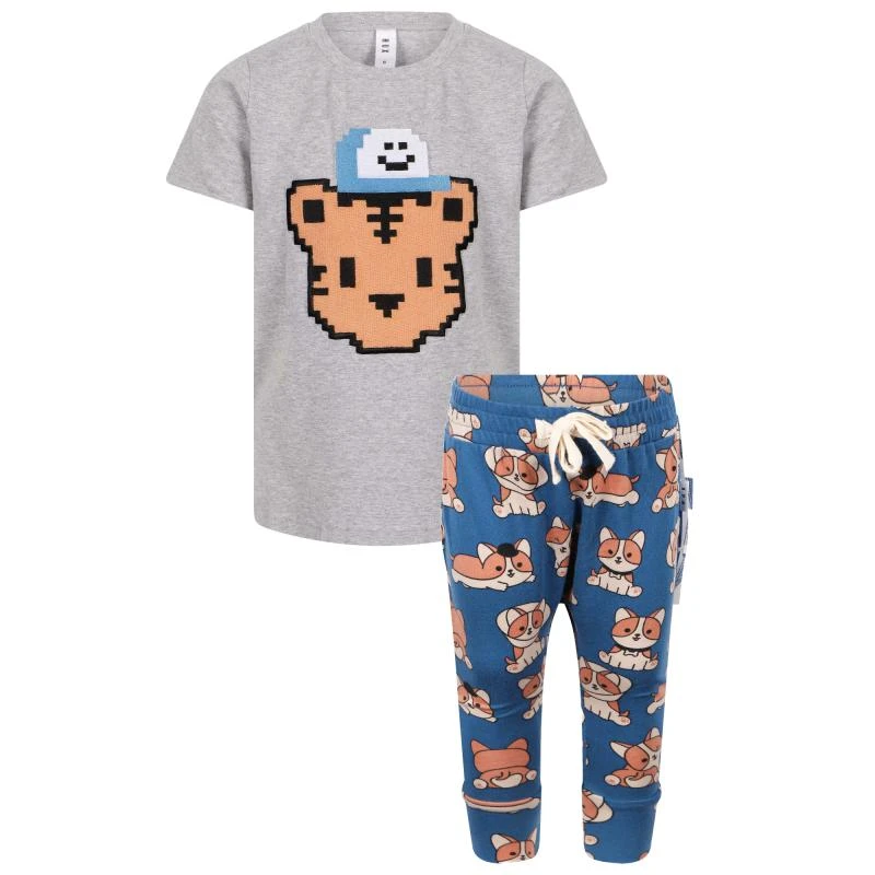 Huxbaby Digi tiger print t shirt and track pants set in grey and blue 1