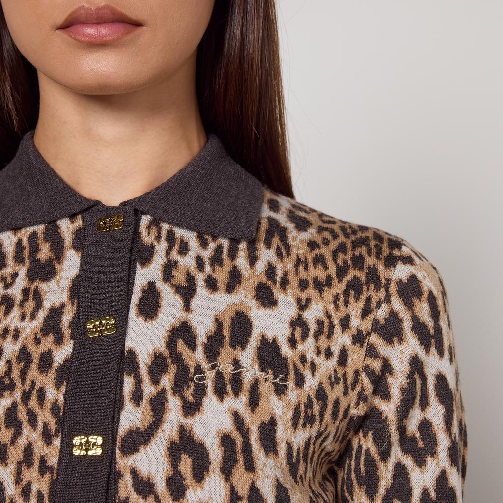 Ganni Leopard-Jacquard Wool Knit Top - BeyondStyle