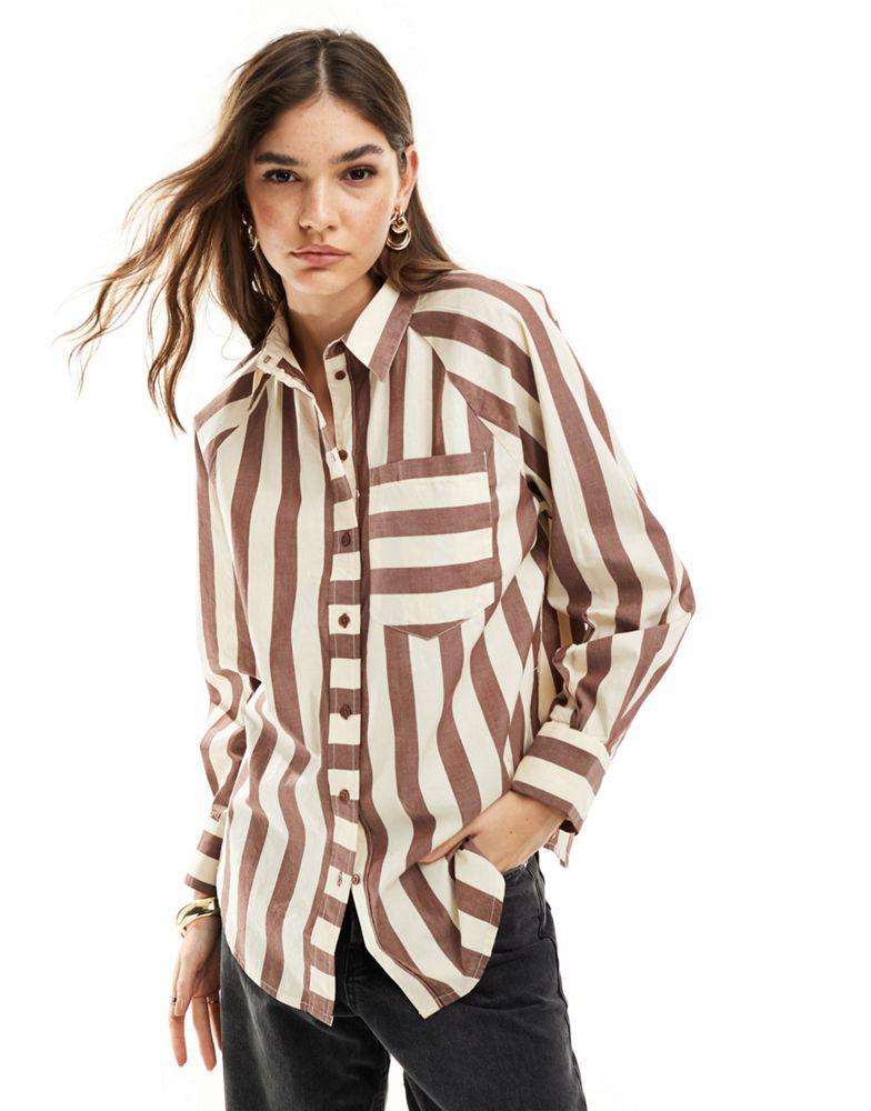 Y.A.S. YAS oversized shirt in cream & brown stripe - BROWN