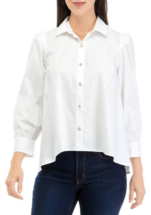 Crown & Ivy™ Ivy Womens 3 4 Sleeve Button Down Shirt 1