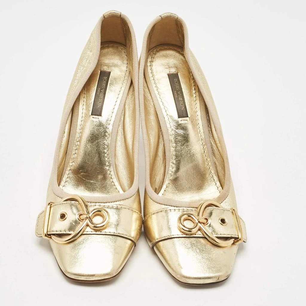 Louis Vuitton Louis Vuitton Gold Leather Square Toe Buckle Pumps Size 37 3