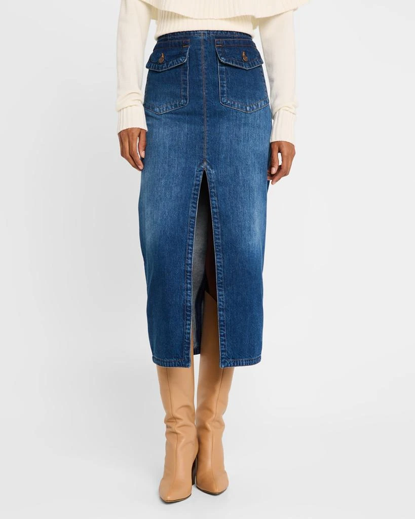 Chloé Front-Pockets Denim Midi Skirt 4