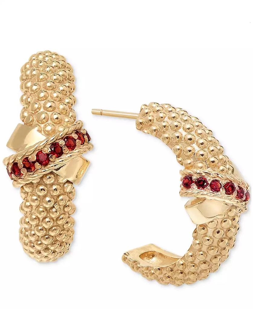 Macy
s Garnet Crisscross Popcorn C Hoop Earrings (3/8 ct. t.w.) in 14k Gold-Plated Sterling Silver