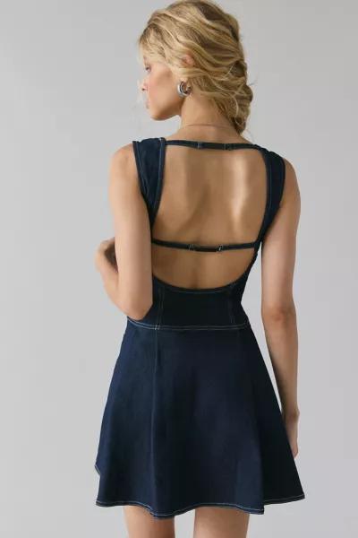 BDG BDG Leah Denim Pleated Open-Back Drop Waist Mini Dress