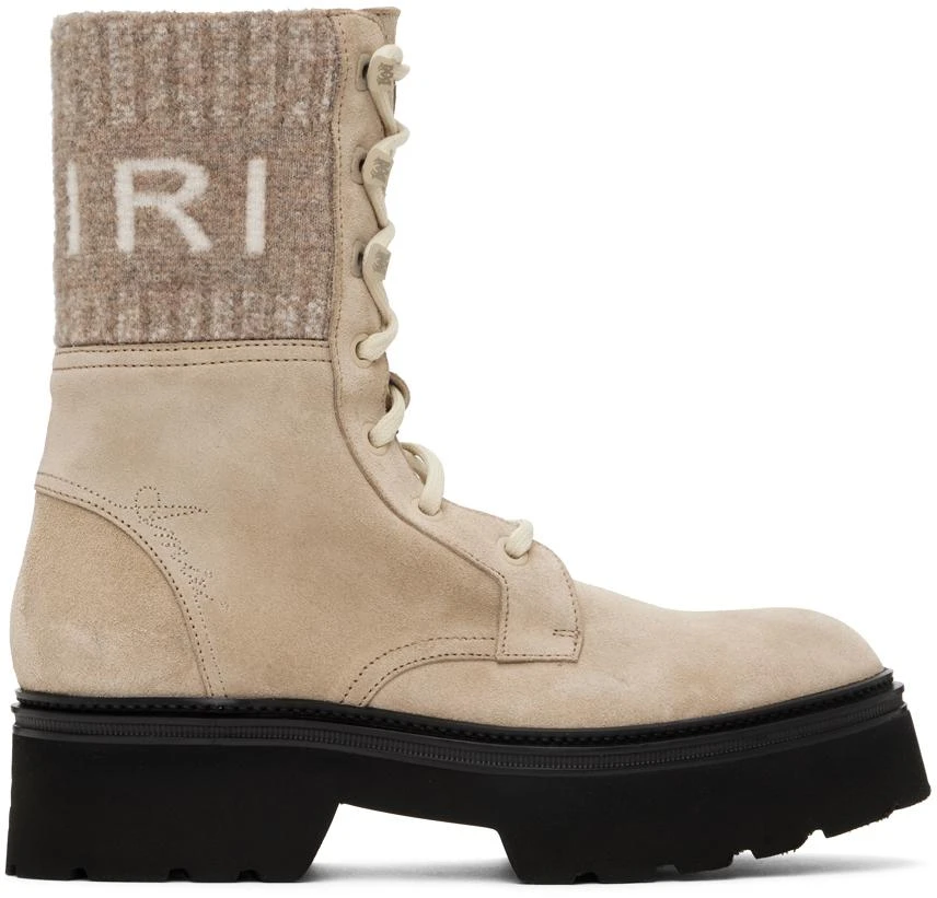 AMIRI Tan Knit Logo Collar Combat Boots 1