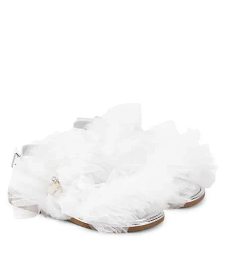 MONNALISA Appliqué tulle and leather sandals
