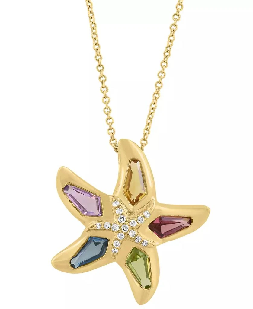 Effy Diamond (1/20 ct. t.w.) 
Multi Gemstones (1-1/5 ct. t.w.) Pendant Necklace in 14k Yellow Gold 2