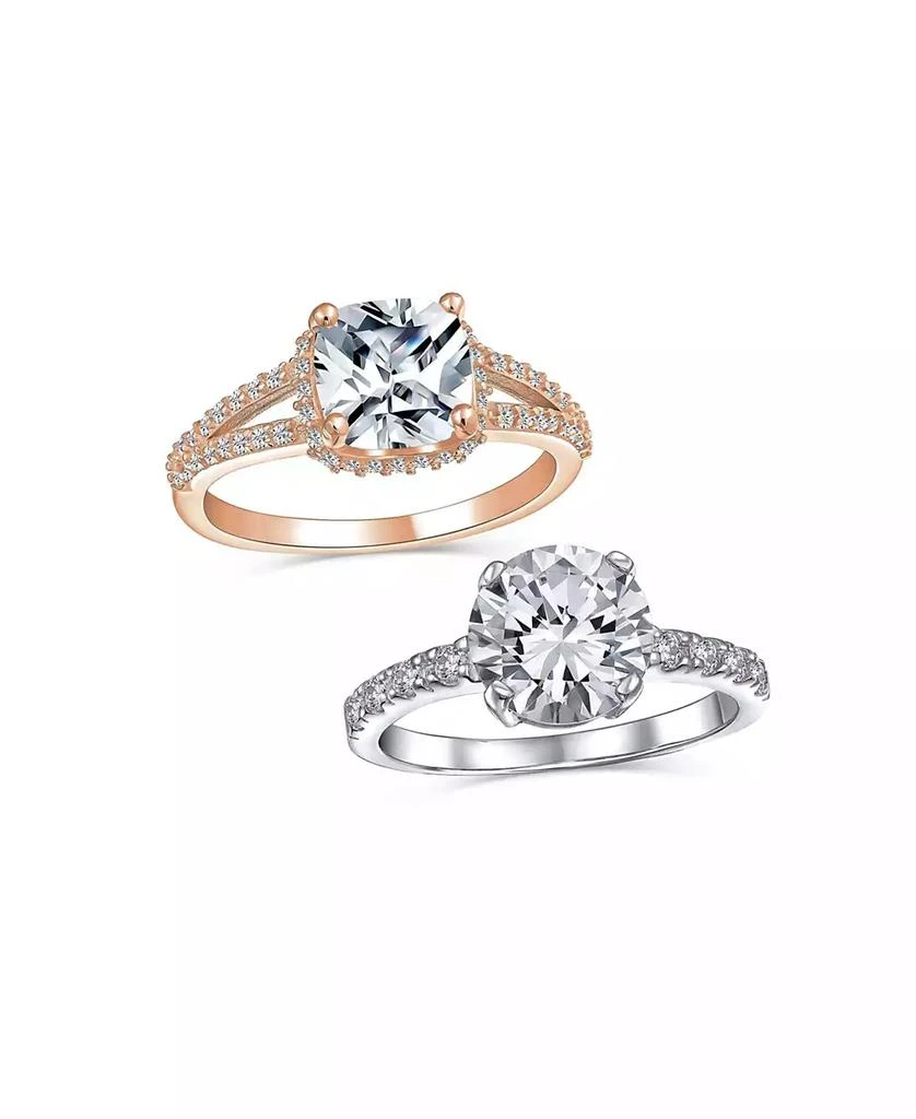 Bling Jewelry 2-Pc. Sterling Silver CZ Promise Rings in Silver or Rose Gold with Cushion-Cut Solitaire 
Pave Band