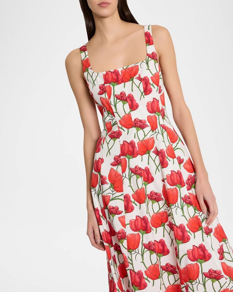 modest floral midi dress Liza Lou's Vienna Modest Blue Surged Edge Floral Tiered Modest Dress XL