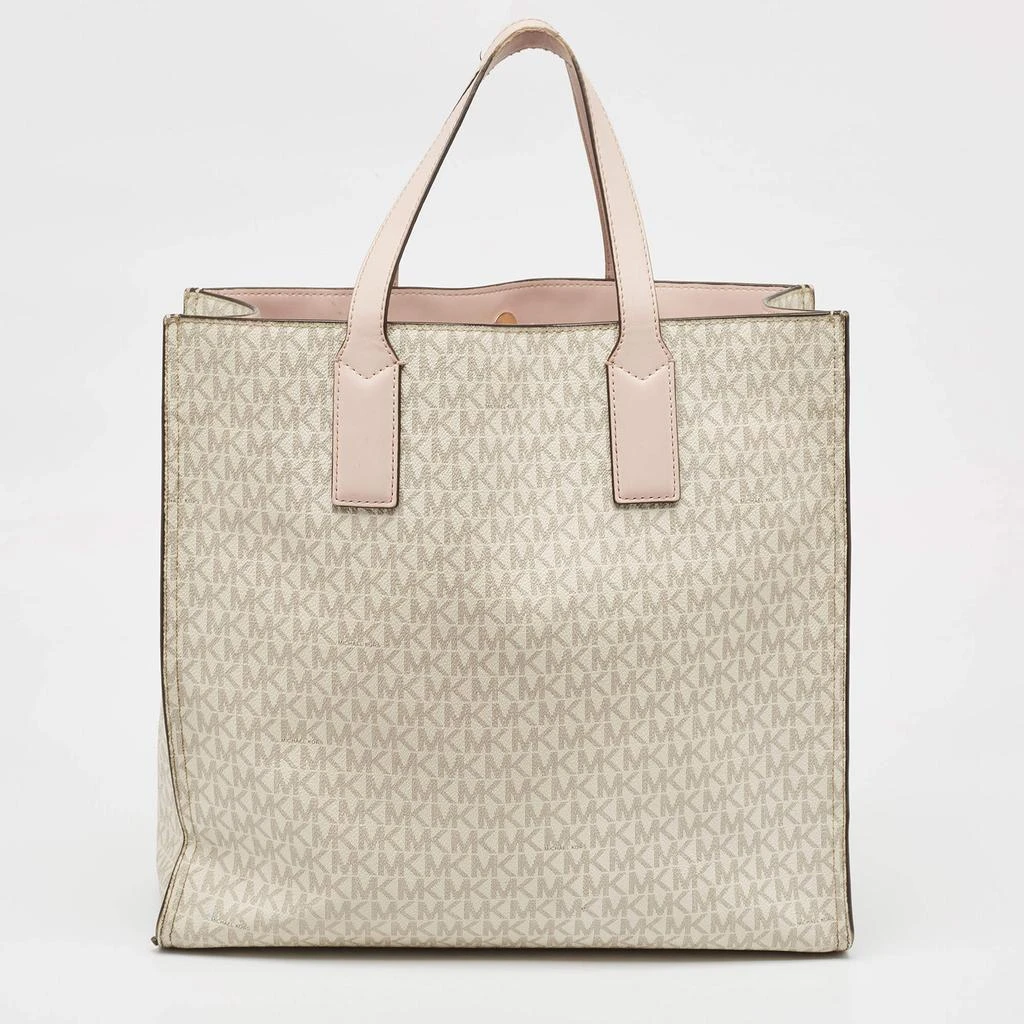 Michael Kors Michael Kors Off White/Pink Signature Coated Canvas Large Kenly Tote 4