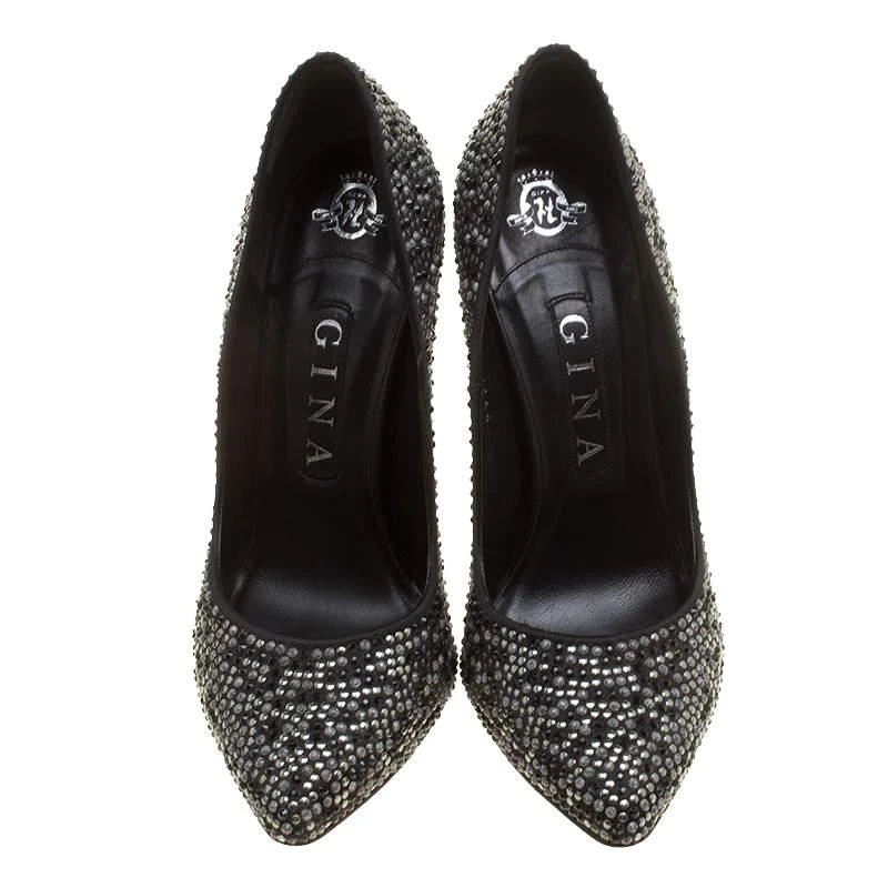 Gina Gina Black Satin Anais Crystal Embellished Pumps Size 38 3