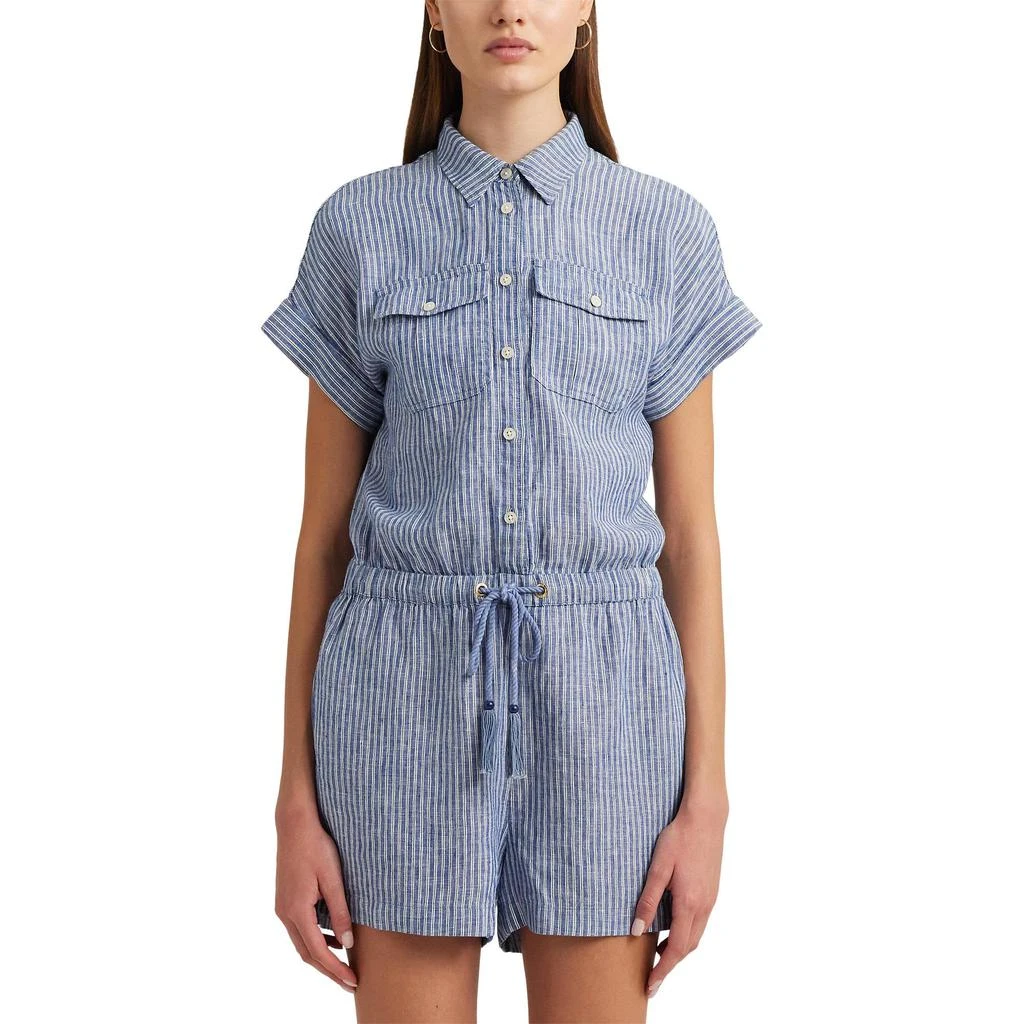 Ralph Lauren Pinstripe Linen Shorts-Sleeve Romper 3
