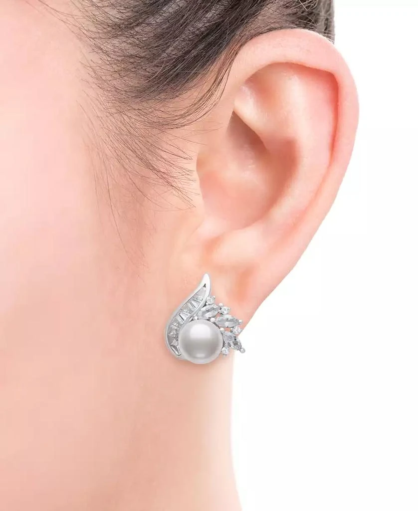 Belle de Mer Cultured Freshwater Pearl (8-9mm) & Lab Created White Sapphire (2 ct. t.w.) Mixed Cut Swirl Stud Earrings in Sterling Silver 2