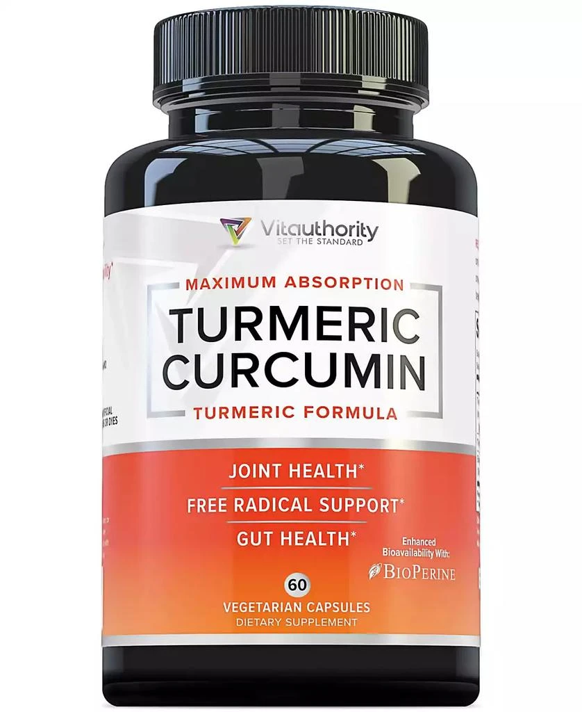Vitauthority Turmeric Capsules with Bioperine Black Pepper, Antioxidant Support for Healthy Joints and Inflammation Relief, 60 ct
