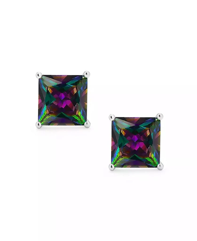 Bling Jewelry Set of 2 Round 
Square Mystic Rainbow CZ Stud Earrings Sterling Silver 5-10MM 5